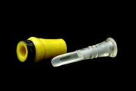 Lathed, milled and screen printed plastic duck call used in hunting.